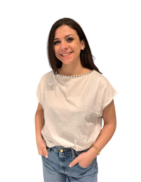 T-shirt raglan con borchie BIANCO
