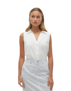 Polo smanicata con bottoncini in lino SNOW WHITE