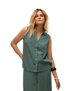 Polo smanicata con bottoncini in lino LAUREL WREATH