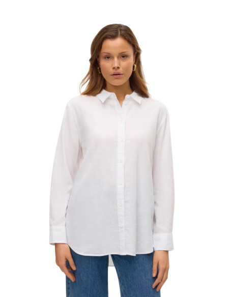 Camicia manica lunga lino bianco