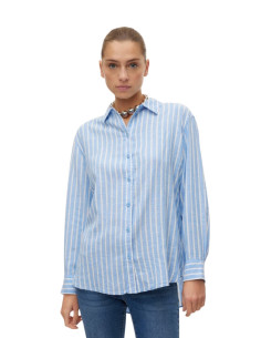 Camicia in Lino Rigata Bianco/Cielo Vero Moda