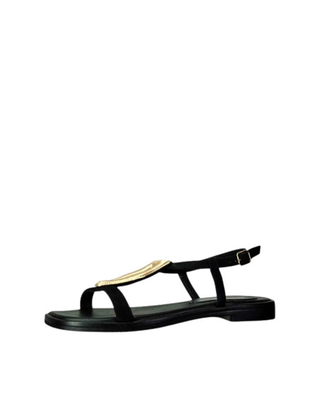 Sandalo basso suede acc. oro NERO