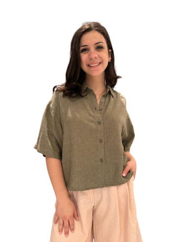 Camicia in Lino a Manica Corta Militare
