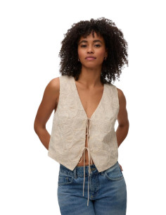 Gilet Ricamato Floreale Beige