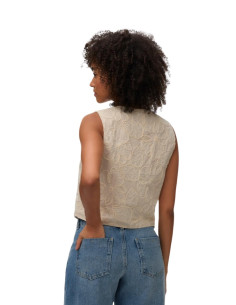 Gilet Ricamato Floreale Beige