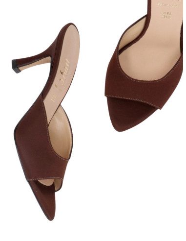 Sandalo Sabot Ovyè in Raso Marrone Testa di Moro | Tacco 8 cm