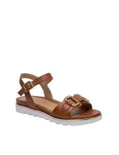 Sandalo Keys Camel con Fascia, Morsetto Dorato e rialzo
