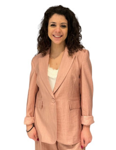 Giacca Monopetto Effetto Crepe Rosa Tensione In