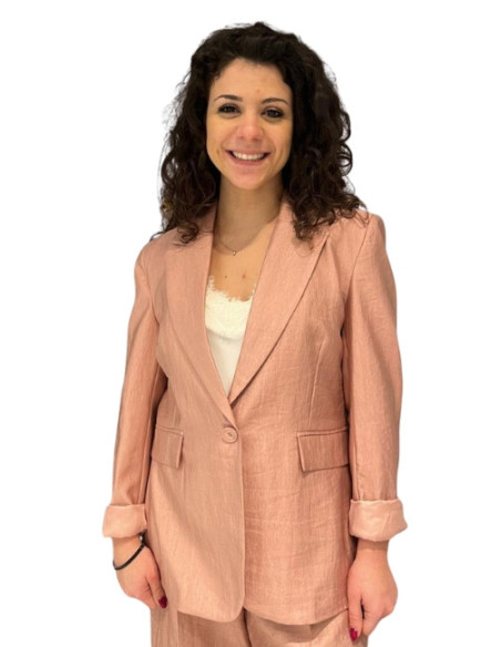 Giacca Monopetto Effetto Crepe Rosa Tensione In