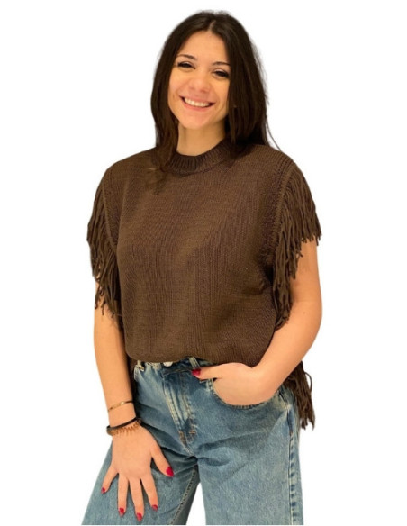 Gilet con frange marrone King Kong | Stile boho chic in cotone