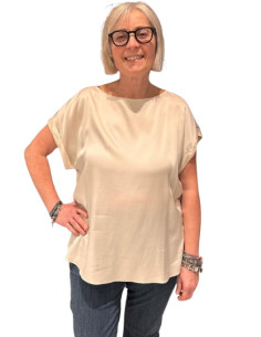 Blusa Satin Donna Champagne | Manica Corta Elegante