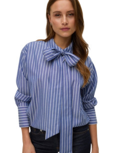 Camicia a Righe Azzurre con Fiocco al Collo | Casual Chic