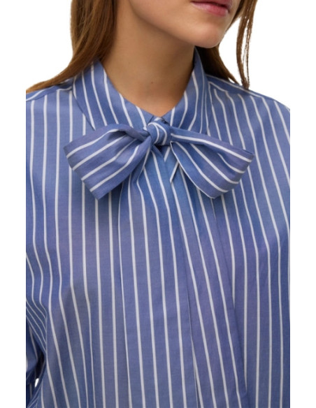 Camicia a Righe Azzurre con Fiocco al Collo | Casual Chic