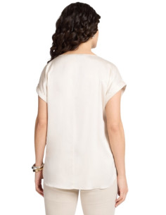 Blusa Donna in Viscosa Manica Corta Effetto Satin con...