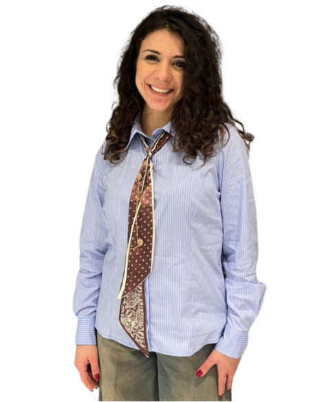 Camicia Gessata Donna con Foulard | Azzurra Elegante