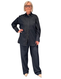 Camicia Denim Donna con Applicazioni al Colletto Lavaggio...