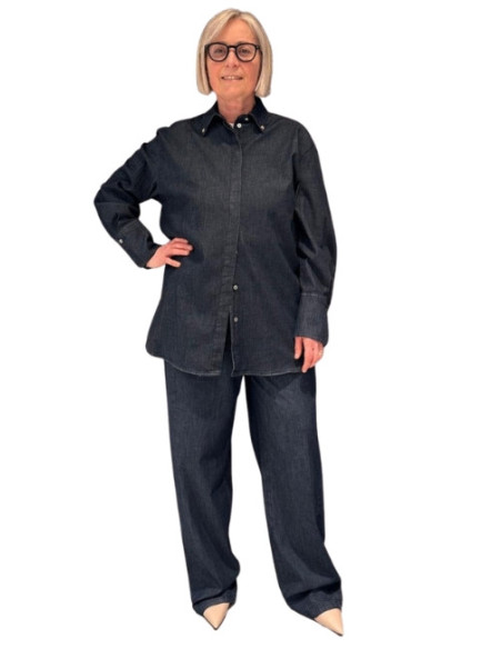 Camicia Denim Donna Scura | Jeans con Dettagli Colletto