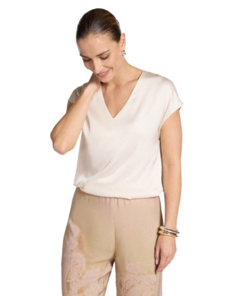 Blusa Donna Latte Satin | Scollo a V Elegante
