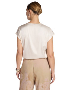 Blusa Donna Latte in Satin con Scollo a V e Maniche Kimono
