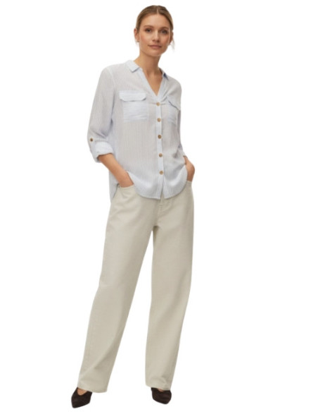 Camicia rigata indaco con bottoni tartarugati Vero Moda