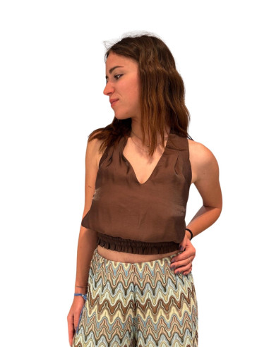 Top Crop Satinato Donna