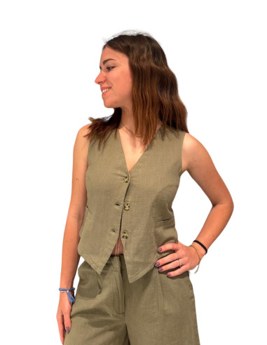 Gilet Elegante in Misto Lino Militare