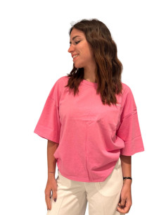 T-Shirt Oversize Rosa Donna con Stampa Ciliegie