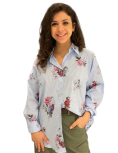 Camicia Rigata Celeste con Fiori Motel