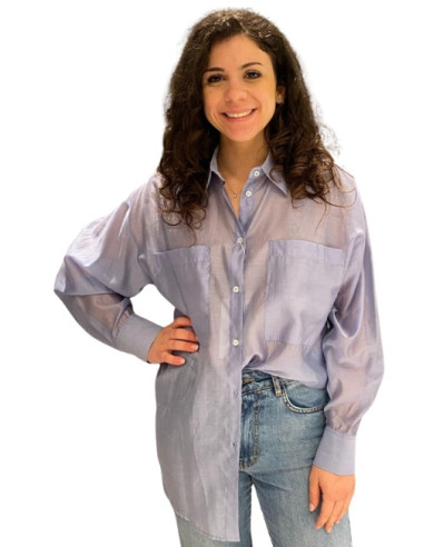 Camicia Over Celeste con Taschine Motel
