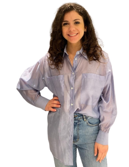 Camicia Over Celeste con Taschine Motel