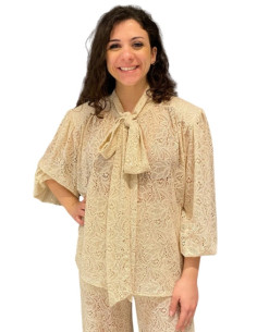 Camicia in Merletto Beige con Fiocco Motel