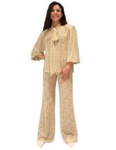 Camicia in Merletto Beige con Fiocco - Motel