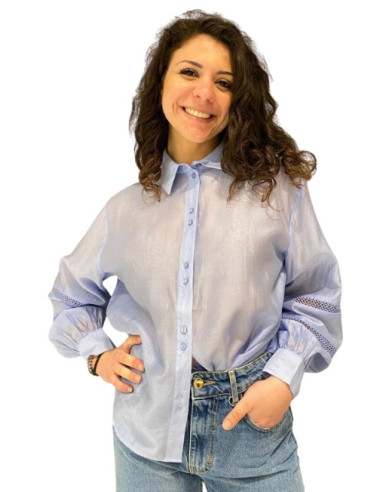 Camicia in Tulle Azzurra con Manica Ampia Vero Moda