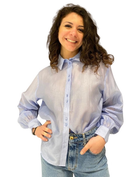 Camicia in Tulle Azzurra con Manica Ampia Vero Moda