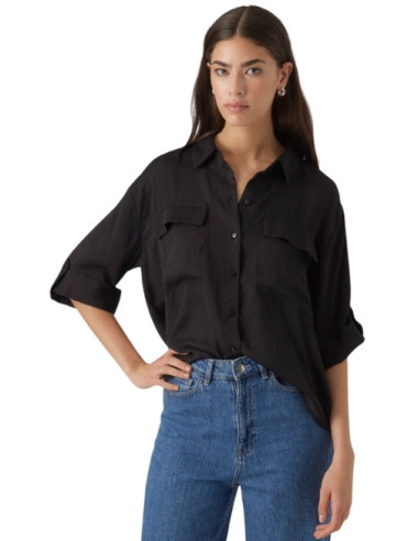 Camicia Nera con Taschine e Manica 3/4 Vero Moda