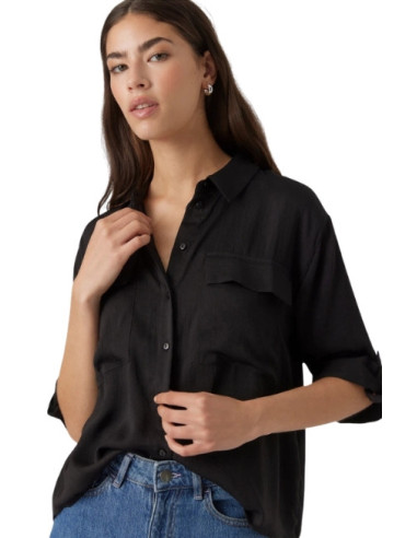 Camicia Nera con Taschine e Manica 3/4 Vero Moda
