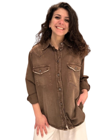 Camicia Denim Over Color Moro Tensione In