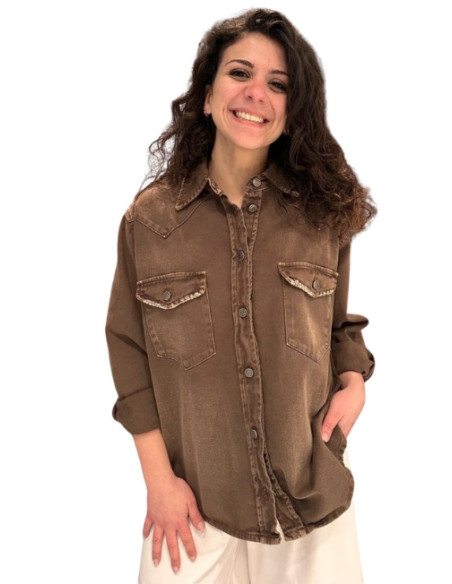 Camicia Denim Over Color Moro Tensione In