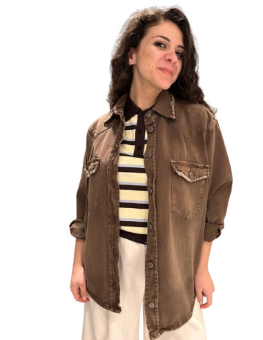 Camicia Denim Over Color Moro Tensione In