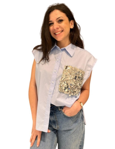 Camicia smanicata taschino paillettes