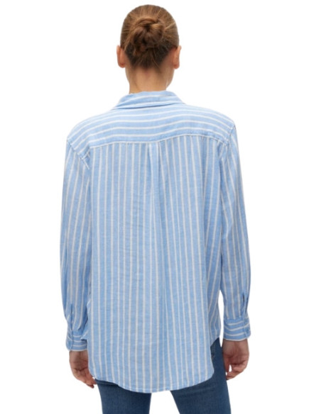 Camicia in Lino Rigata Bianco/Cielo Vero Moda