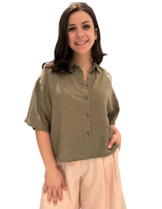 Camicia in Lino a Manica Corta Militare