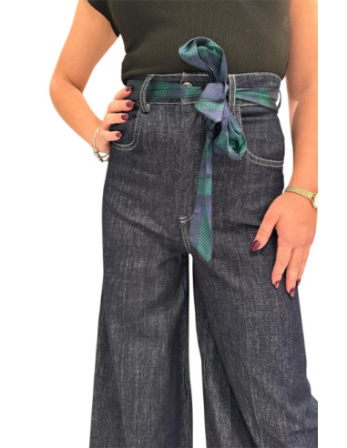 Jeans Palazzo Denim con Nastro in Vita