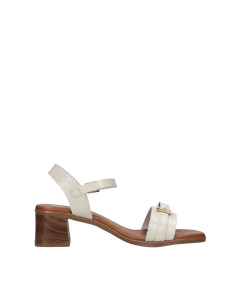 Sandalo tacco in gomma monofascia fibbietta BEIGE