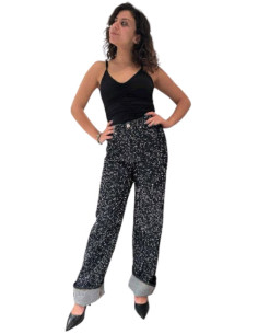 Jeans wide fit full strass
