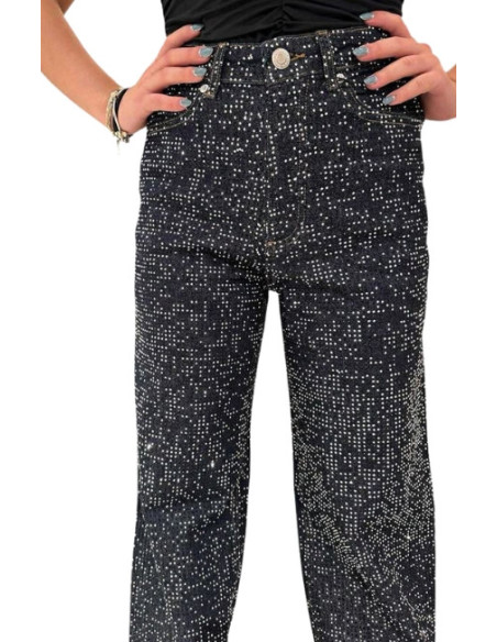 Jeans wide fit full strass