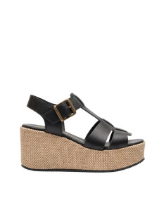 Sandalo Zeppa in Raffia Nero David Haron 505 Q | Pelle Made in Italy