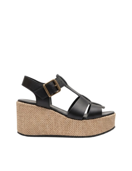 Sandalo Zeppa in Raffia Nero David Haron 505 Q | Pelle Made in Italy