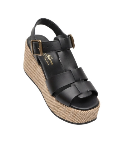 Sandalo Zeppa in Raffia Nero David Haron 505 Q | Pelle Made in Italy