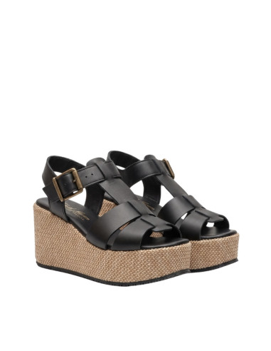 Sandalo Zeppa in Raffia Nero David Haron 505 Q | Pelle Made in Italy